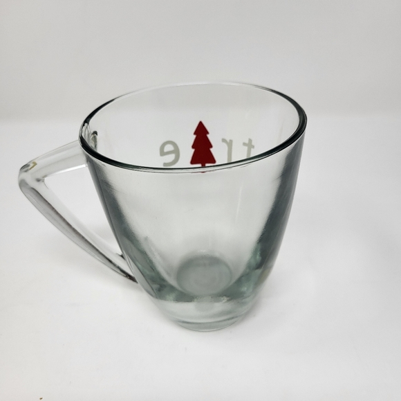 2 Glass Coffee Cups Mugs 16 oz. triangle handle glass Christmas Tree See Thru - Picture 5 of 11